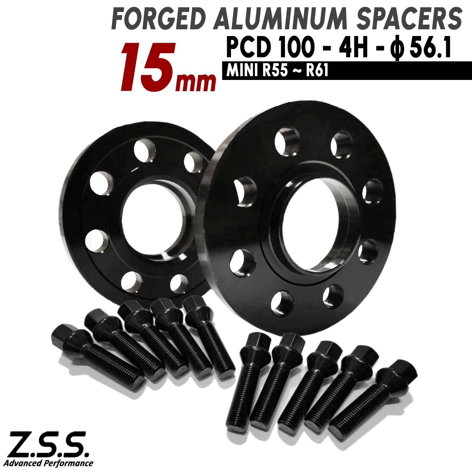 Z.S.S. AP ミニ クラブマン MINI CLUBMAN S R55 ('07~'14) 15mm スペーサー PCD100 4穴 4x100 ハブ径 56.1φ M14xP1.25 ボルト付き ZSS