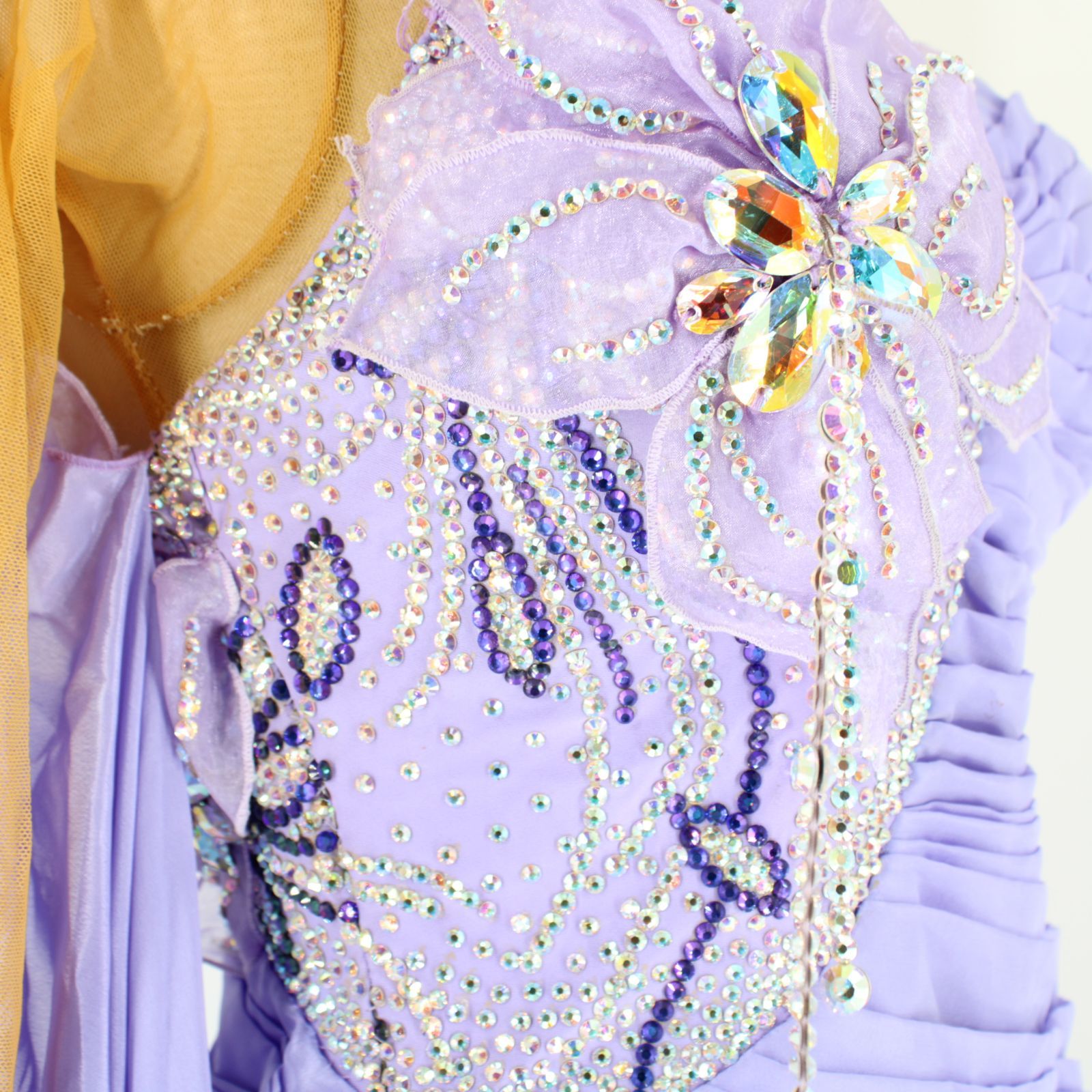 社交ダンス衣装】パープル ワンピース ドレス 紫 フロート チャーム