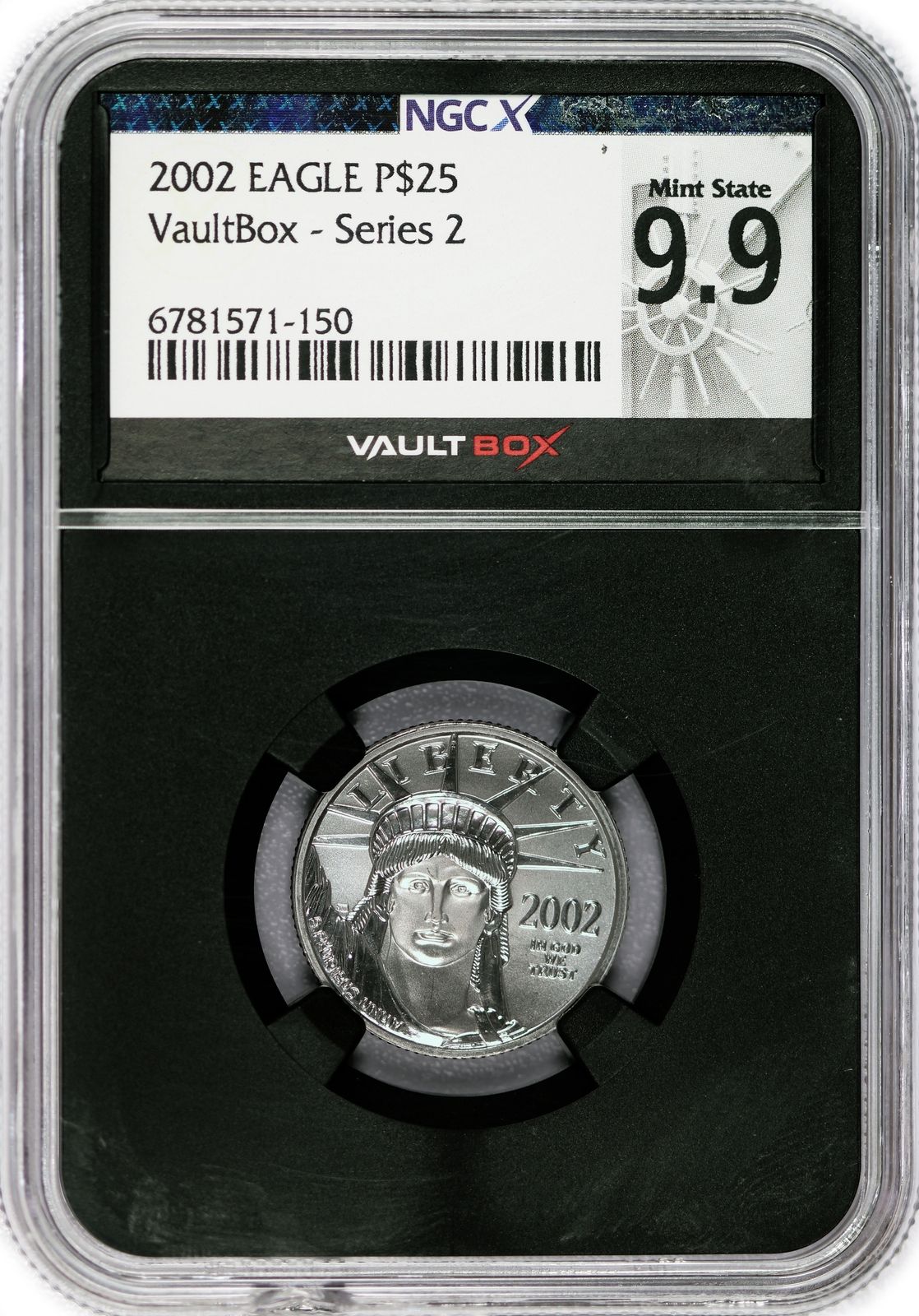 2002 $25 American Platinum Eagle 1|4 oz .9995 Vault Box Series 2 NGC X MS 9