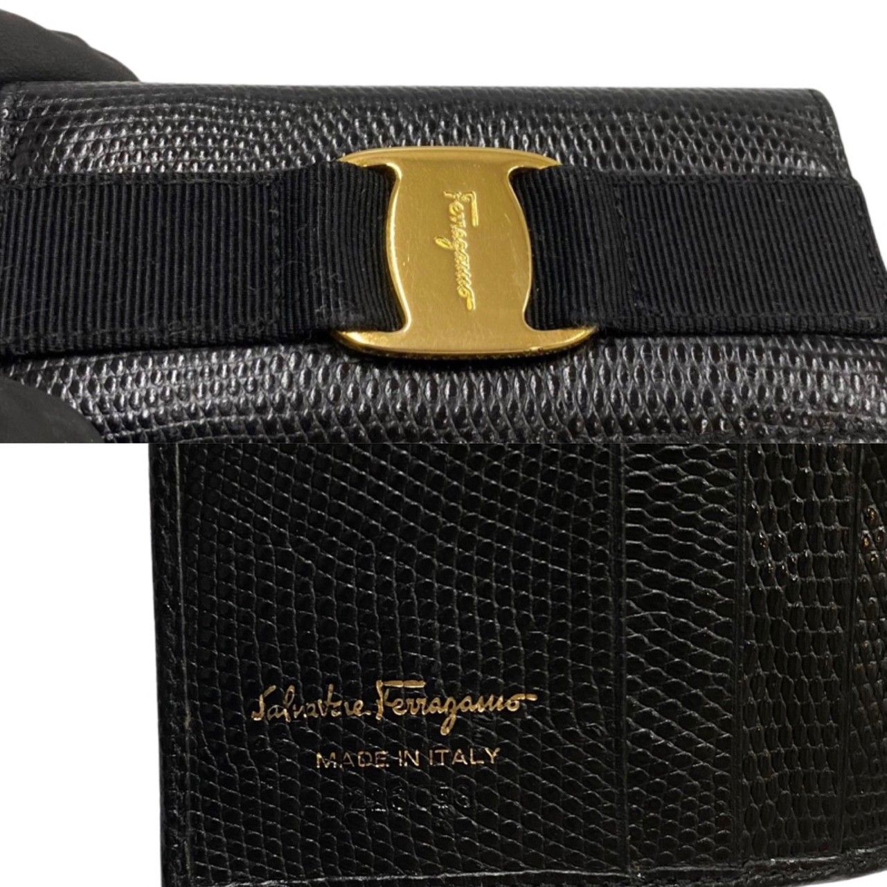 極 美品 Salvatore Ferragamo フェラガモ ヴァラリボン 金具 レザー 本