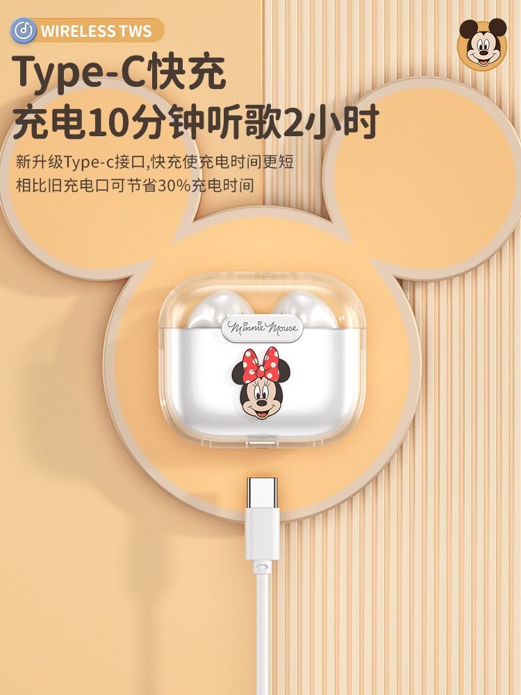 ミニー❦Bluetooth　Disney　海外公式　日本未発売　イヤホン ワイヤレスイヤホン ディズニー 宇宙船透明ケース ノイズ