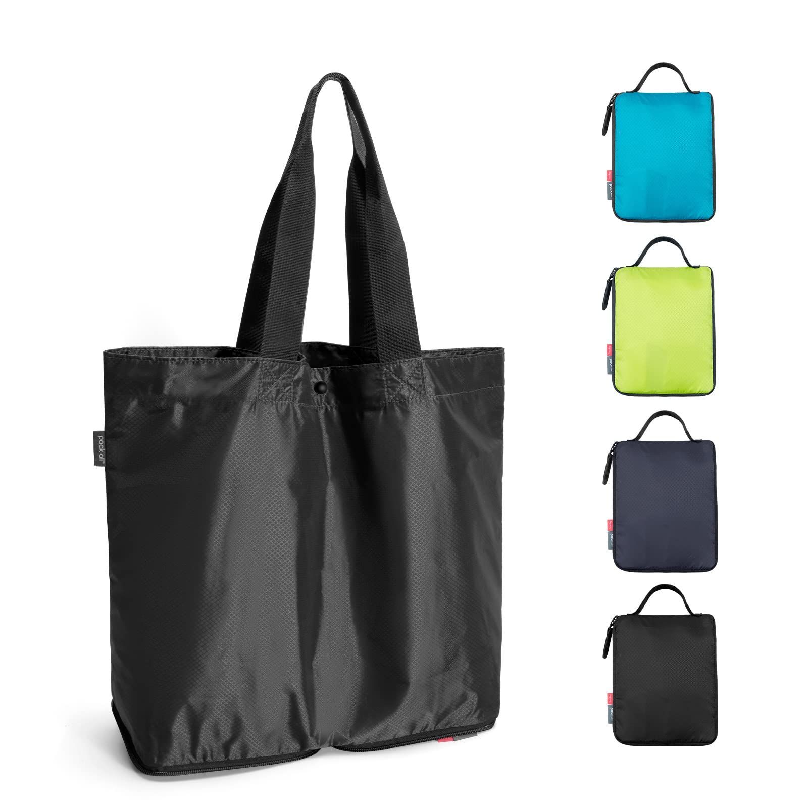 ブラック [pack all] 軽量 折りたたみ トートバッグ エコバッグ 撥水加工 お買い物バッグ コンパクト 大容量 16L(ブラック)