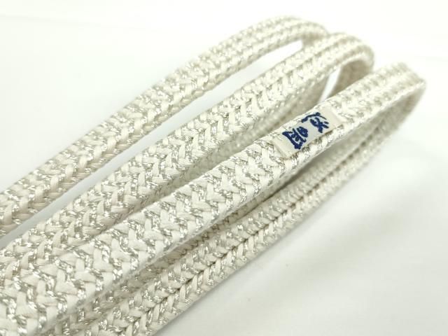 平和屋本店□極上 有職組紐道明 帯締め 冠組 白×銀 宮内庁御用 国立