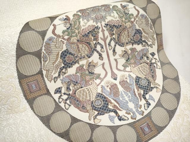 平和屋本店□極上 本場筑前博多織 八寸名古屋帯 四天王文 逸品 未使用  