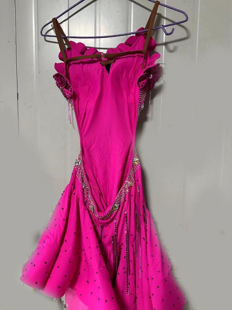 ラテンワンピースドレス 社交ダンス衣装 立体花 ローズ オーダーメイド LLC-HASEGAWATOSO_COM