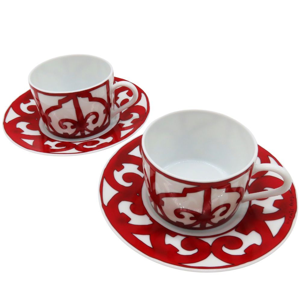 HERMES エルメス ガダルキヴィート ティーカップ＆ソーサーセット 2Pセット テーブルウェア 食器 食器 洋食器 ♥品 レッド 赤 A2504042 無料ギフトラッピング承ります