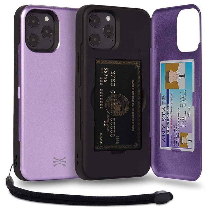 TORU CX PRO iPhone 12 Pro Max ケース カード 紫の 収納背面 3枚 カード入れ カバ― (ストラップ， ミラー 含ま) - アイフォン12 Pro Max 用 - ラベンダー 1