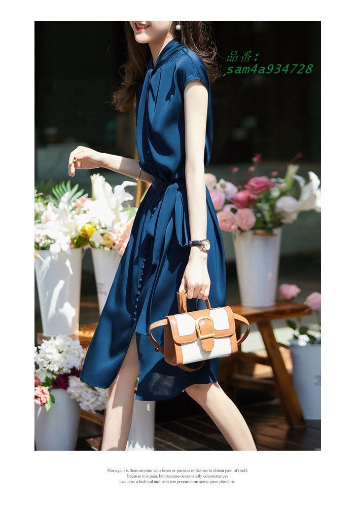 ワンピース レディース 春 夏 春夏 紺 リボン 20代 サテン ミモレ ミディアムワンピ ネイビー 体型カバー 30代 ゆったり 40代 送料無料 ウエストリボン am4a934728 WWW_MORNINGWALKER_COM