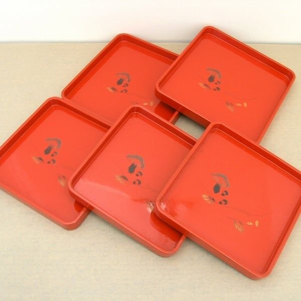 漆器・角盆・計5枚セット・No.150908-23・梱包サイズ60 人気