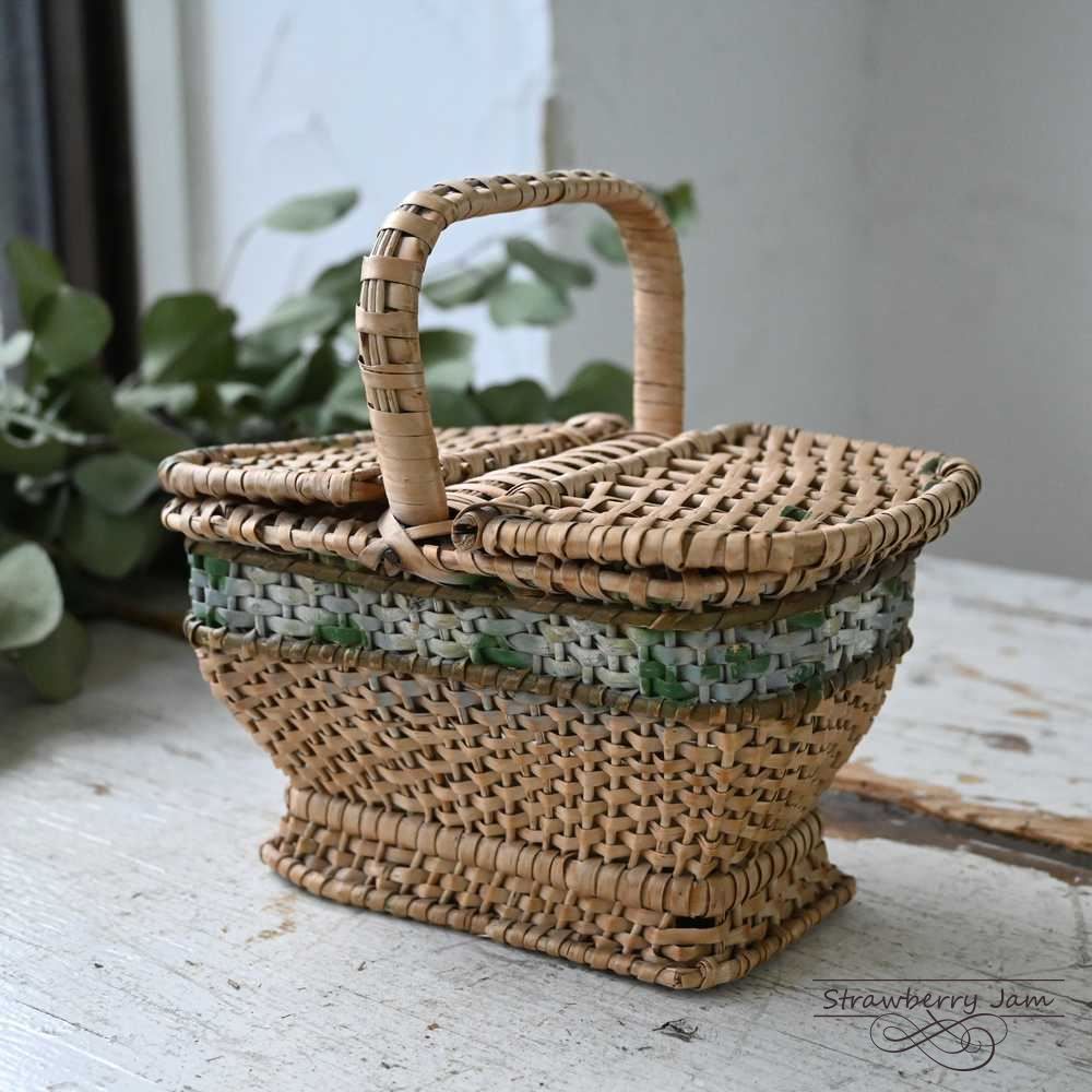 レア❗️フランスアンティーク　ソーイングバスケット.。.:*☆ フランス ブロカント アンティーク ソーイングボックス