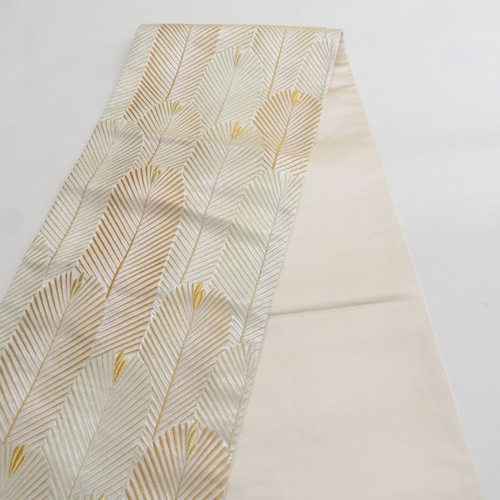 B5 市松模様 金糸 菊 マルチカラー 六通 正絹 フォーマルな袋帯 04 袋帯 正絹 松の葉紋様 金糸銀糸 金色x白色 刺繍入り ゴールド系
