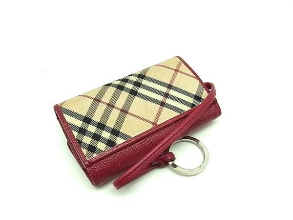 BURBERRY バーバリー キャンバス×レザー チェック柄 4連 キーケース 鍵