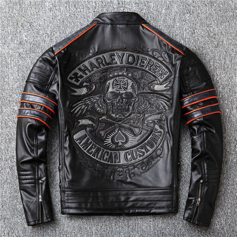 上品レザージャケット 本革 ライダース スカル柄 バイクジャケットS-M L XL 2XL 3XL 4XL 5XLサイズ カウハイド 牛革 革ジャン  メンズファッション - メルカリ