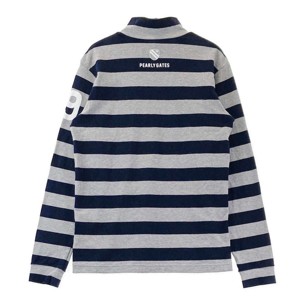 サイズ：4 PEARLY GATES パーリーゲイツ  ハイネック 長袖Tシャツ ボーダー柄 ネイビー系 [240101404853] ゴルフウェア メンズ ストスト サイズ：4 PEARLY GATES パーリーゲイツ ハイネック 長袖Tシャツ
