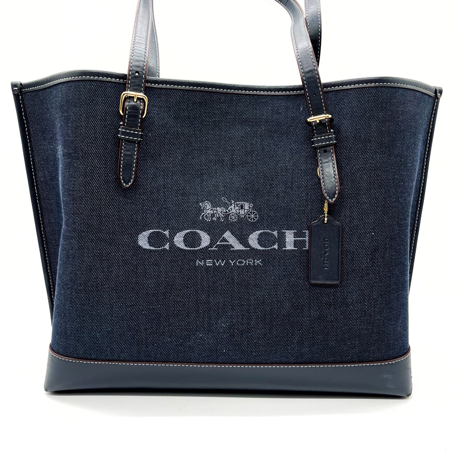 新品✨COACH トートバッグ ワンショルダー レザー ブラック 大容量 A4 ...平置き実寸