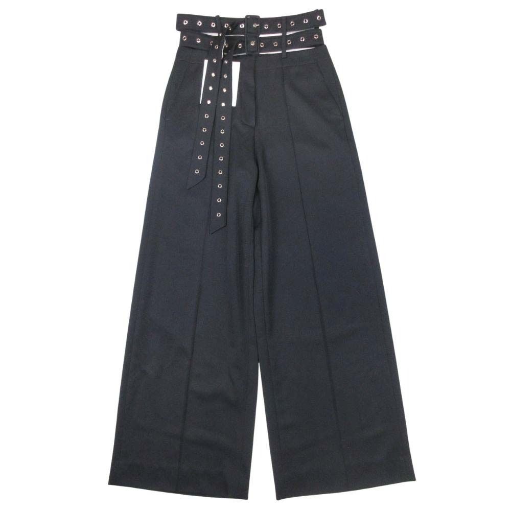 ♥ rokh ロク DOUBLE BELT DETAILED TROUSERS ダブルベルト パンツ トラウザーズ スラックス ワイド 38 黒 ブラック レディース 古着