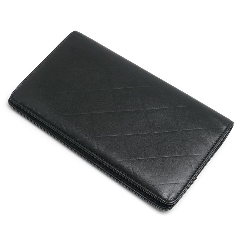 CHANEL シャネル マトラッセ 長財布 レザー ブラック シャネル CHANEL 2つ折り長財布 レザー ブラック マトラッセ
