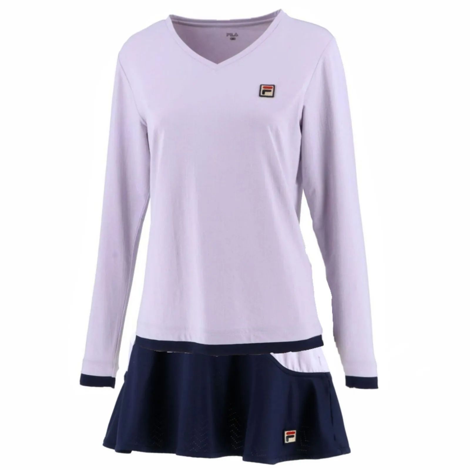 FILA フィラ テニス ウェア 長袖 シャツ スコート 上下セット Sサイズ（M寄り） 新品美品 ラベンダー紺 薄紫 - メルカリ