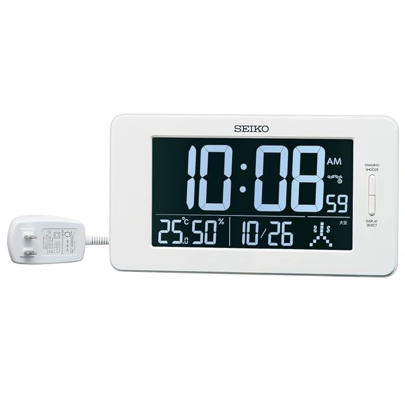 セイコークロック 置き時計 目覚まし時計 電波 デジタル 交流式 3モード表示切替 温度湿度表示 白 本体サイズ:12.6×23×2.3cm DL216W 1
