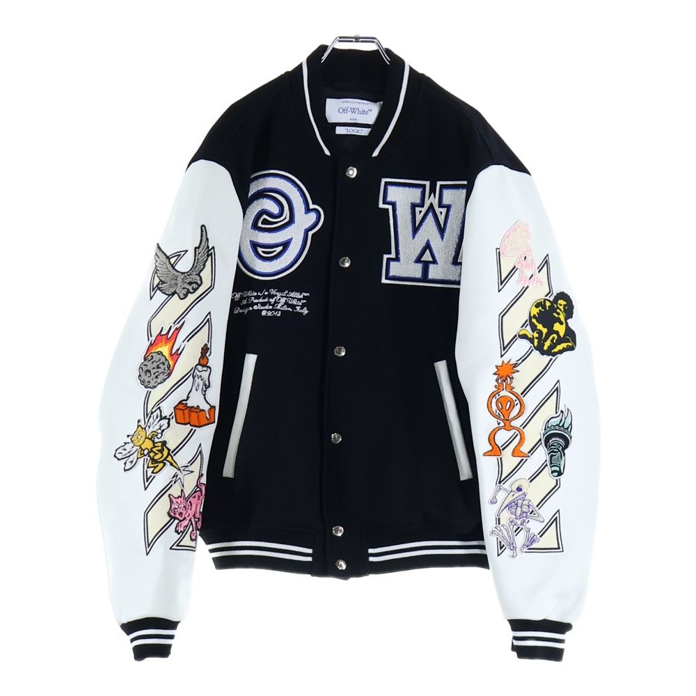 OFF-WHITE オフホワイト 23AW Logic Bomber Jacket ロゴワッペン 袖レザー切り替え ロジック ボンバージャケット スタジャン ブラック OMJA059G23LEA001