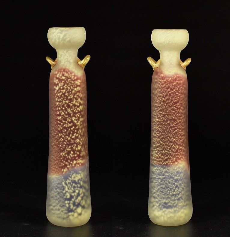 蔵A3319 津軽びいどろ 大川薫 作 玻璃 花瓶 花入 共箱