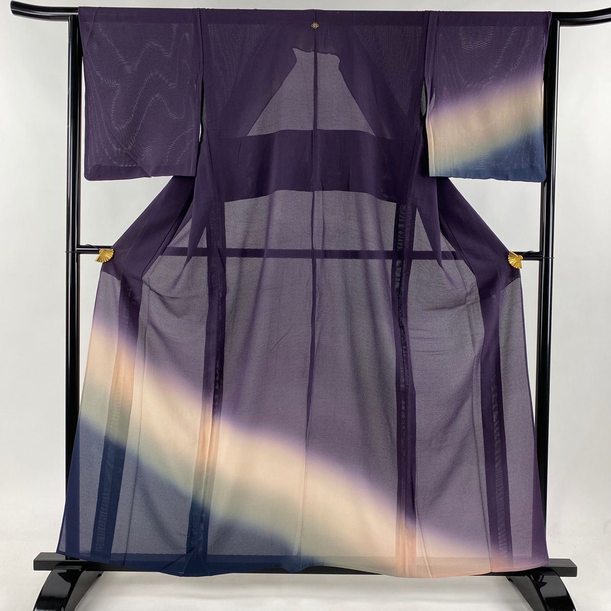 付下げ 身丈154.5cm 裄丈64cm M 薄物 絽 裾ぼかし 紫 正絹 秀品 一つ紋  