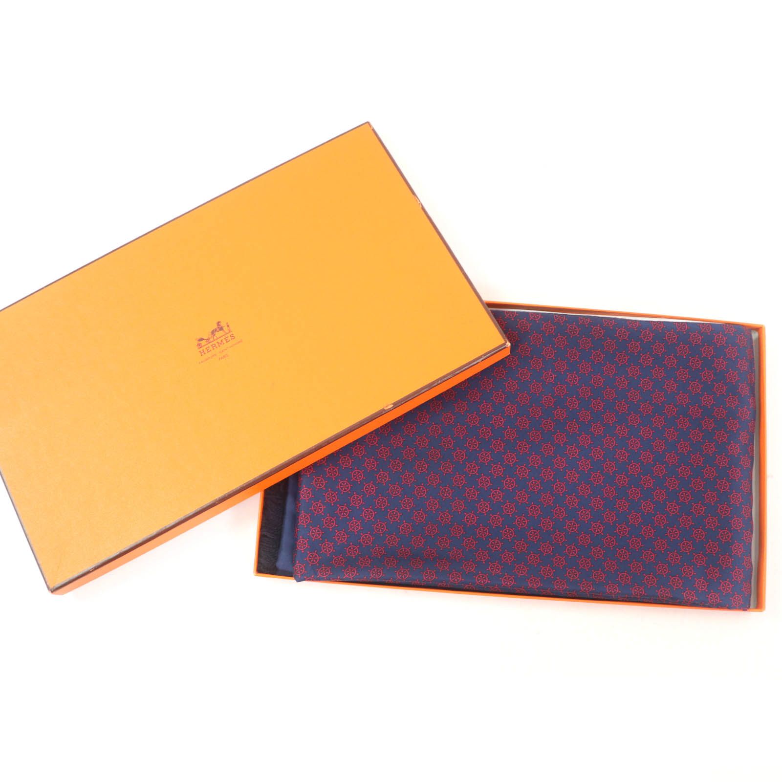極美品☆HERMES エルメス シルク アンゴラ イカリ柄 フリンジ付