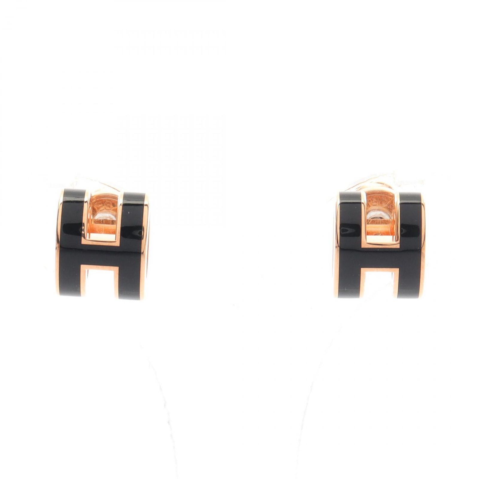 エルメス HERMES ピアス MINI POP H ミニポップアッシュ ブラックxローズ GP ゴールドメッキ ピアス レディース Used A