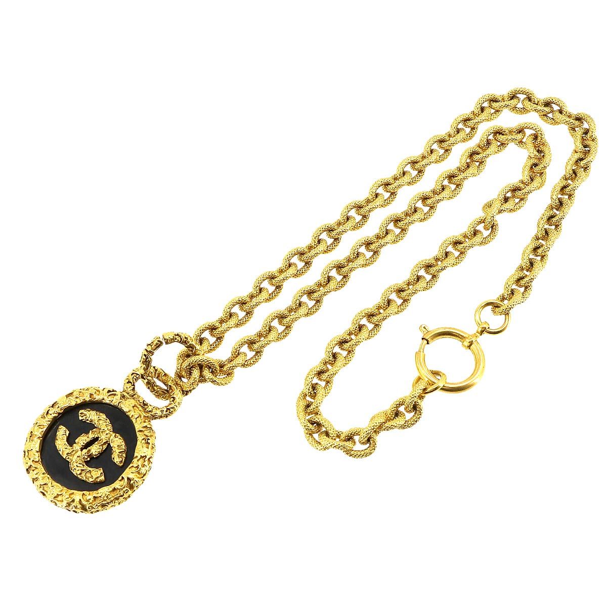 シャネル CHANEL ココマーク 溶岩 ネックレス ゴールド 93A