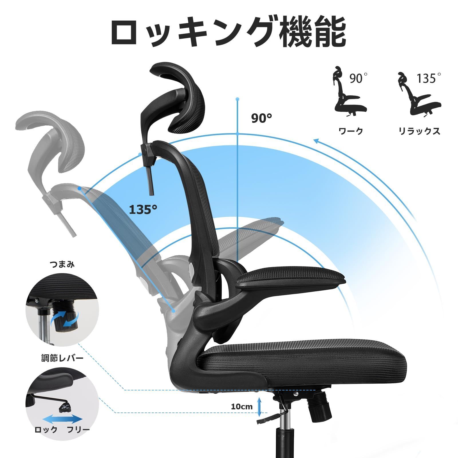 Razzor オフィスチェア 椅子 イス 疲れない 勉強 学習 360度回転 腰に  