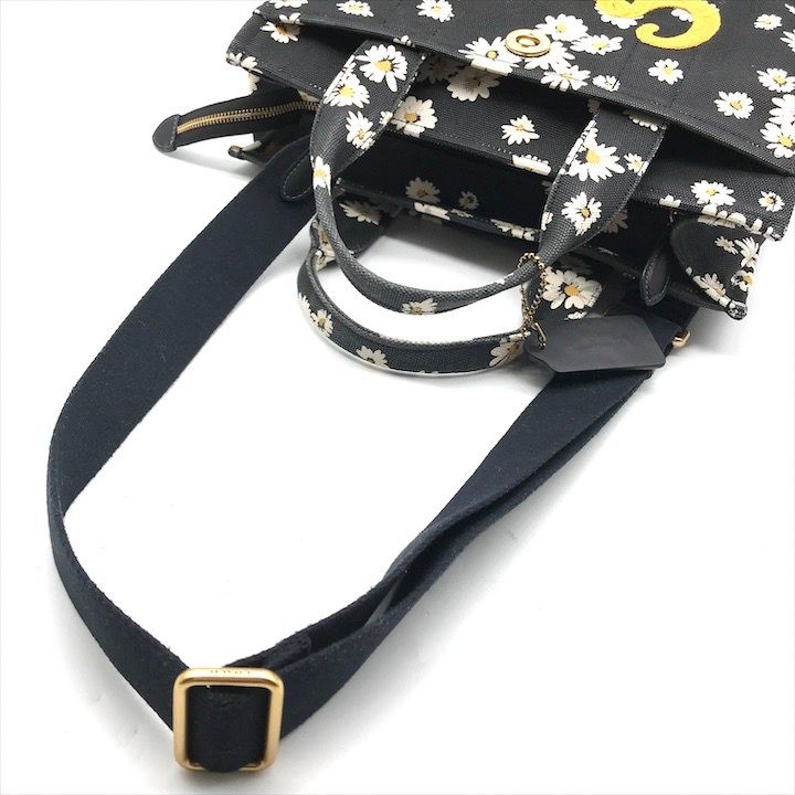 良品 COACH コーチ 2WAY 花柄 刺繍 キャンバス ターンロック ハンド  