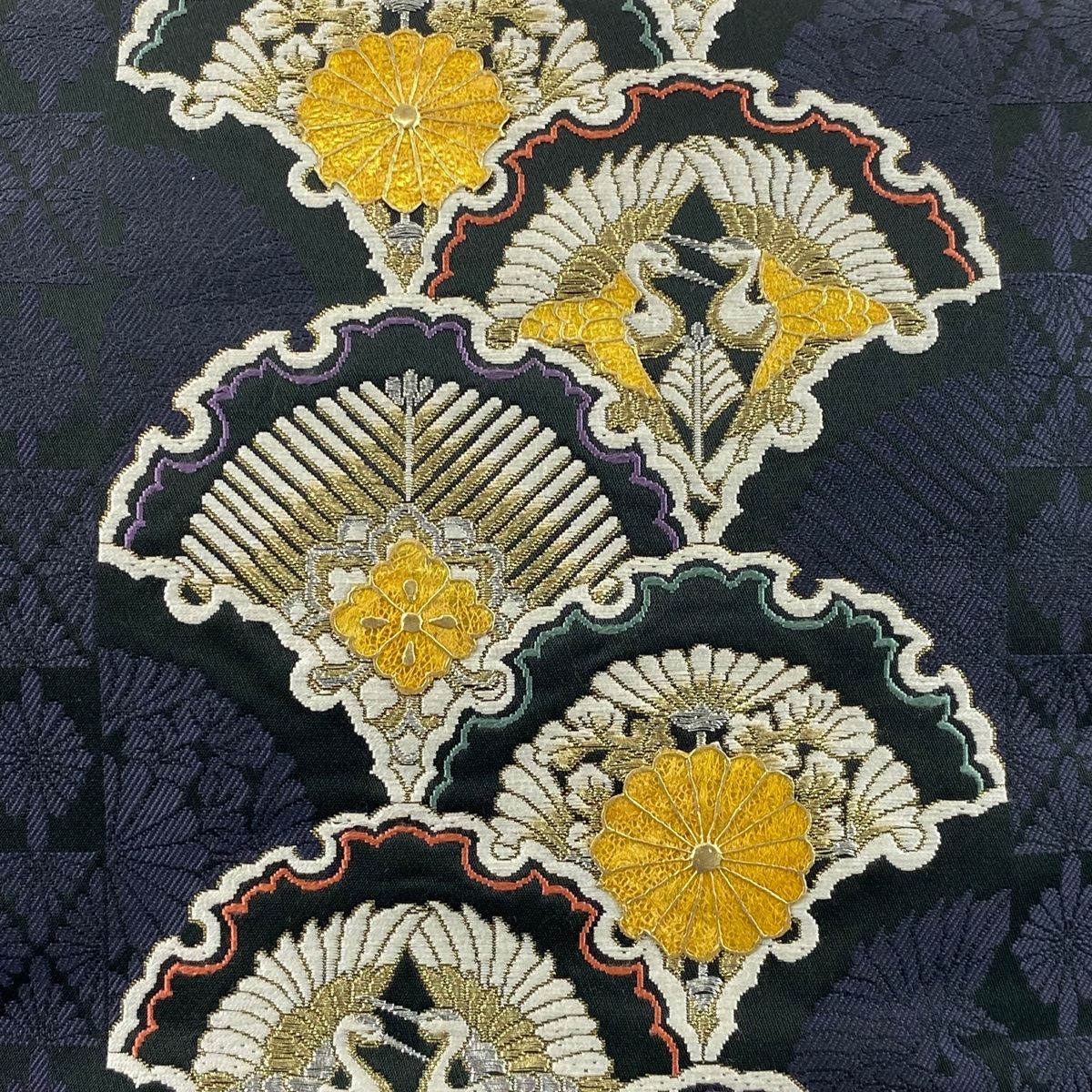 袋帯 美品 名品 じゅらく 落款 雪輪青海波 向い鳥 金銀糸 金彩