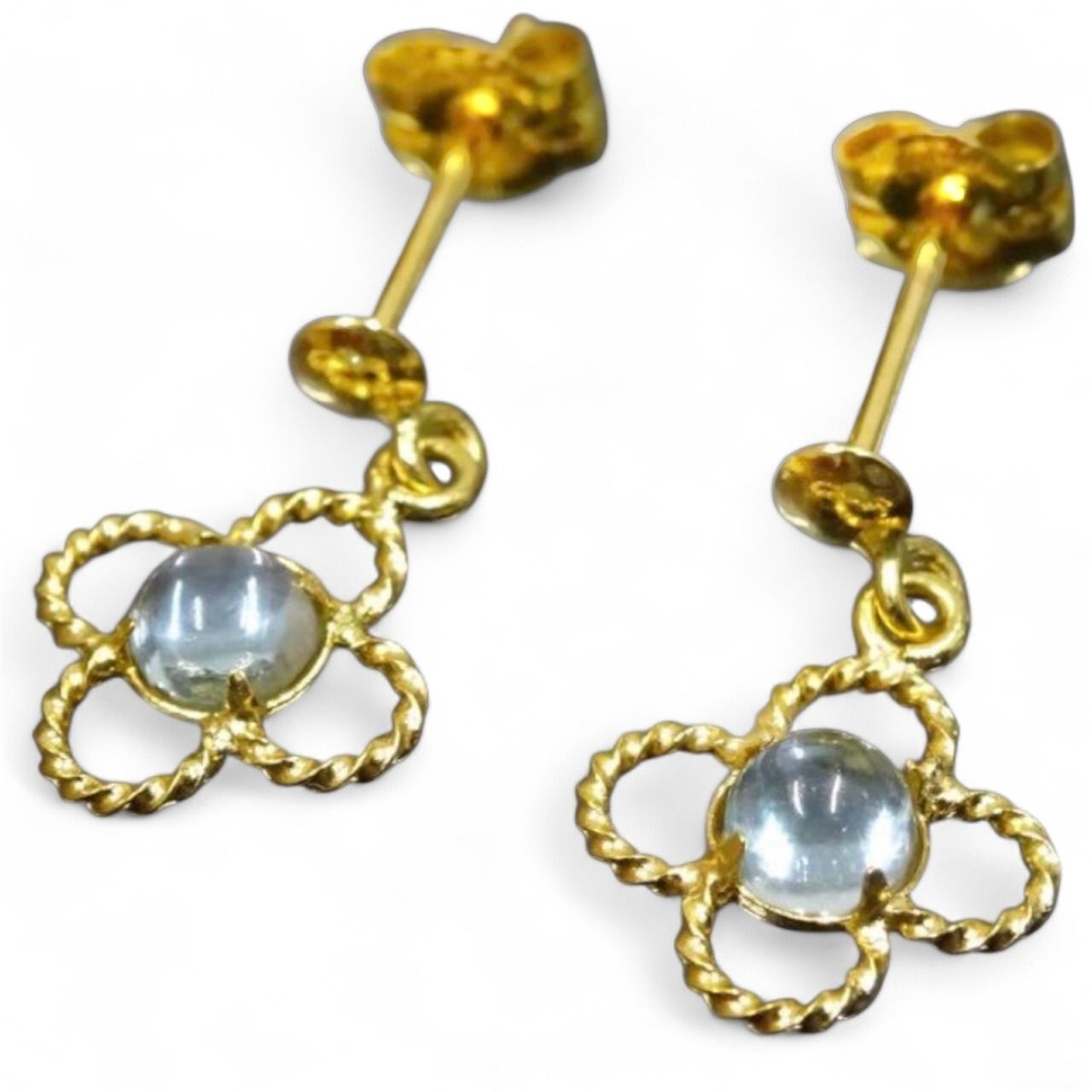 18金 K 18 ゴールド GOLD 750 天然アクアマリン ぶら下がり クローバー デザイン ピアス 両耳 総重量約0 48 g ジュエリー 宝石 貴金属 レディース 普段使い