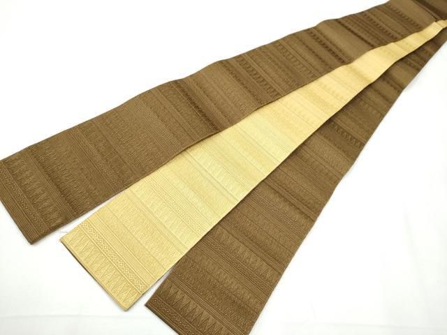 平和屋着物●男性 両面 角帯 吉祥文 卵色×黃枯茶色 CAAY9859hy