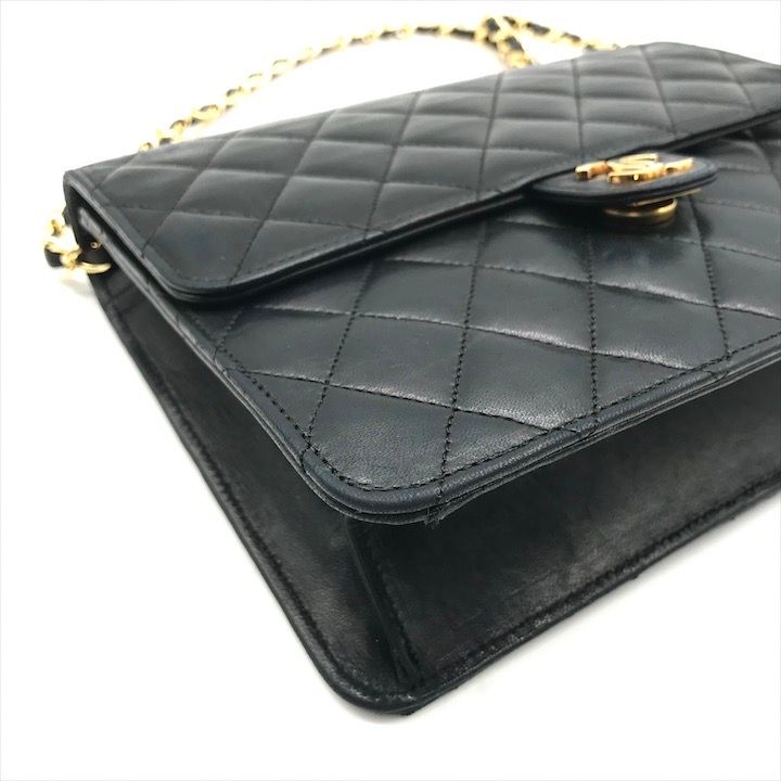 美品 CHANEL シャネル ココマーク プッシュロック ラムスキン チェーン  