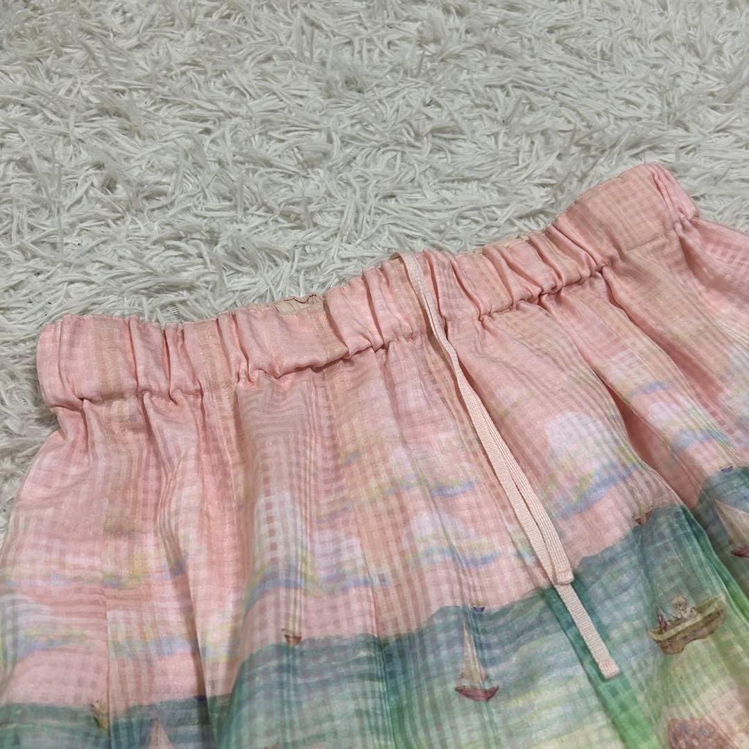 yukiemon 転写 犬 ビーチ チュール フ スカート ピンク