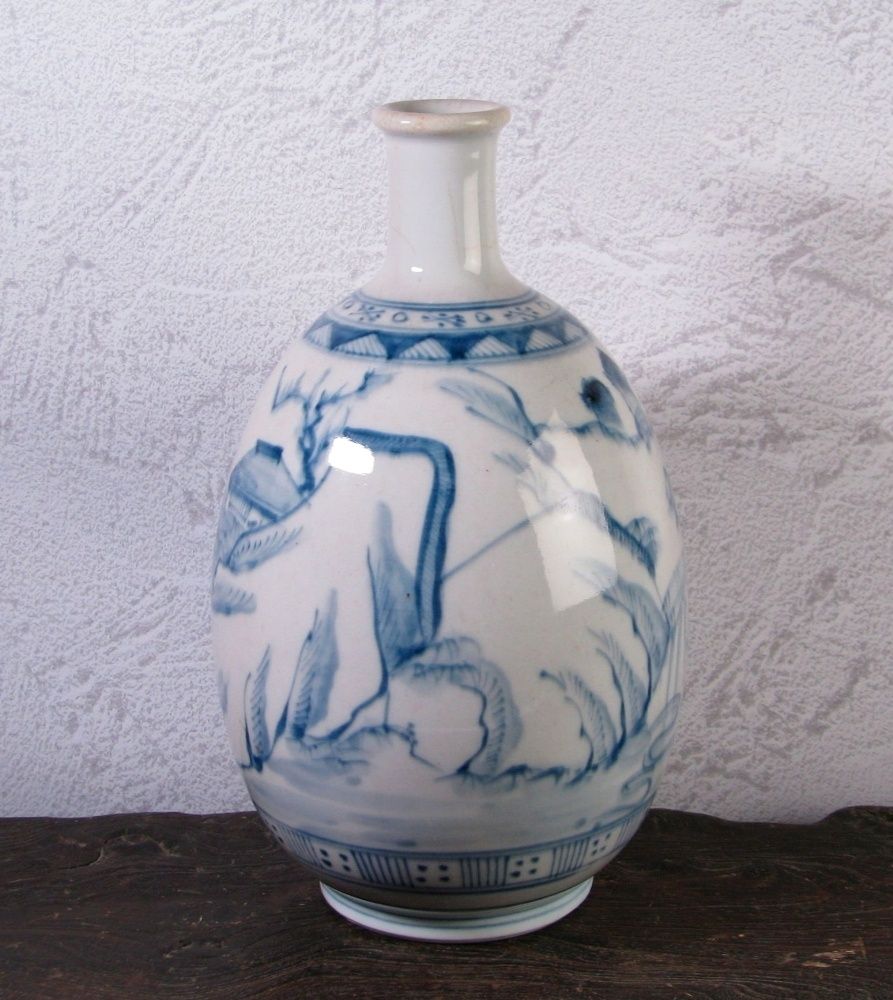 中国古美術品　清時代　手絵　青花山水楼閣風景文瓶 染付　37cm 中国古美術品 清時代 手絵 青花山水楼閣風景文瓶 染付 37cm
