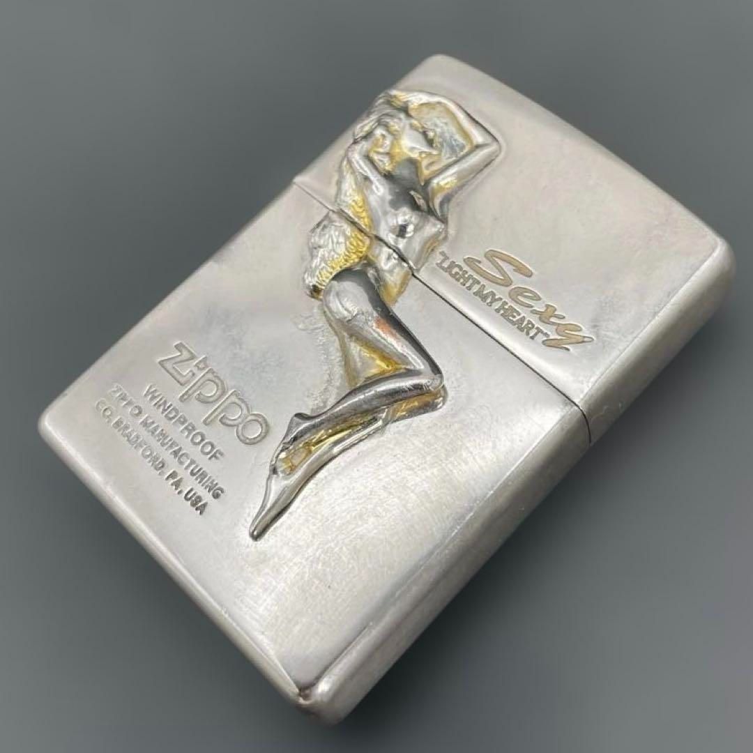 Zippo Sexy LIGHT MY HEART 立体メタル貼り シルバー 2005年製
