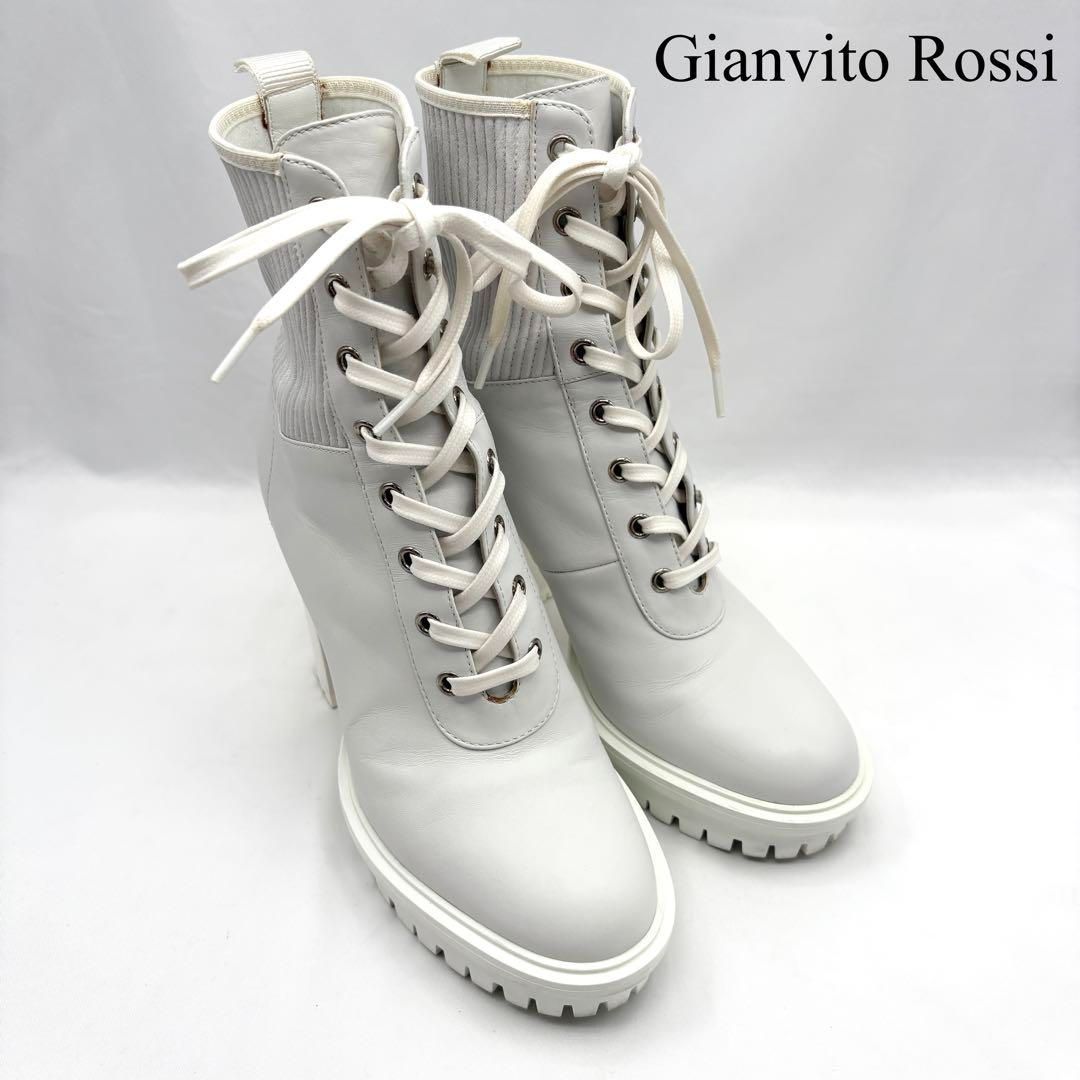 Gianvito Rossi ジャンヴィットロッシ MARTIS ヒール レースアップ ブーツ レザー 本革 ホワイト 38