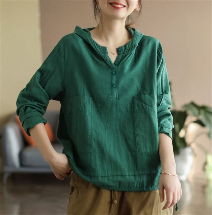 パーカー Tシャツ レディース ブラウス 春 夏 リネン フード付き ガーゼ 長袖 シャツブラウス 綿麻トップス 着心地 長袖 大人 ゆったり 体型カバー パーカー Tシャツ レディース ブラウス 春 夏 リネン フード付き