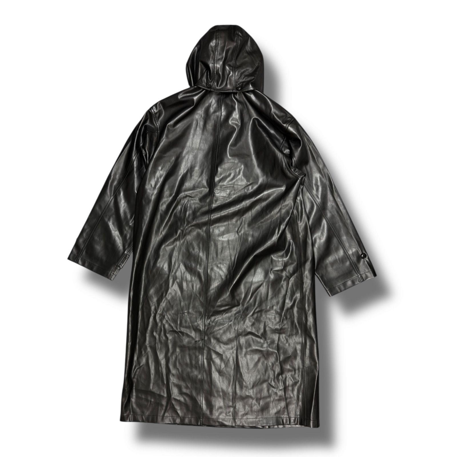 STUSSY DOUBLE BREASTED TRENCH ダブルブレストレンチコート レザー コート ステューシー 115800 ブラック L 482M5