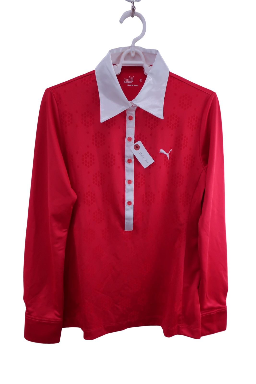 【美品】PUMA GOLF(プーマゴルフ) 長袖ポロシャツ 赤 レディース O ゴルフ用品 2410-0035 中古