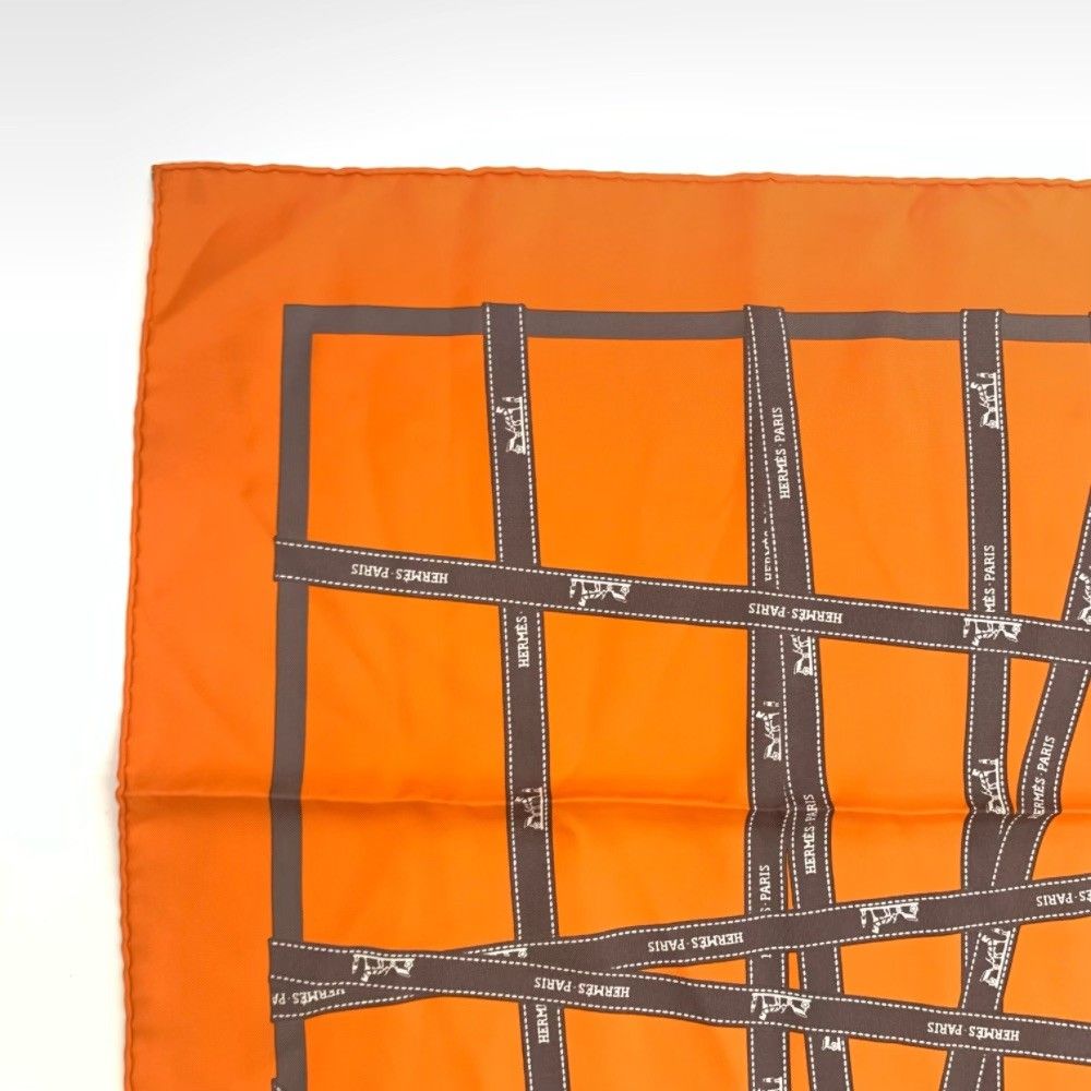 HERMES カレ90 ボルデュック リボン柄 オレンジ BOLDUC