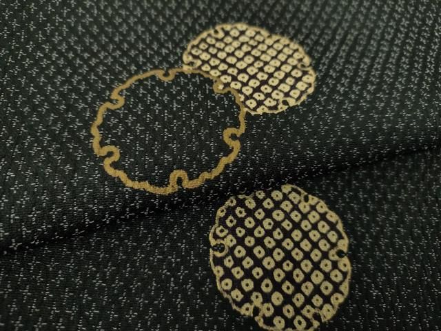 平和屋着物○訪問着 お召地 雪輪重ね 黒地 金彩 やまと誂製 ロング丈