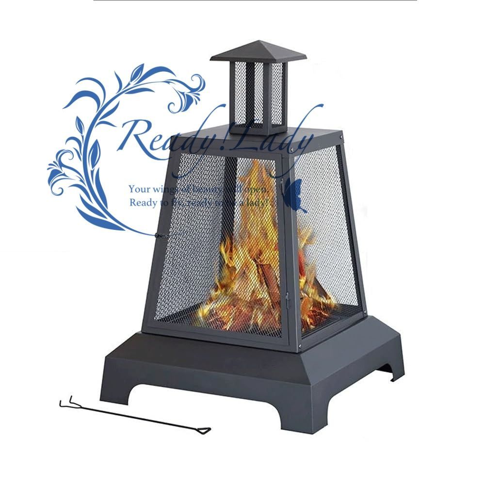 屋外暖炉 ガーデンヒーター キャンプ暖房 防風 耐水 70×70×106cm アウトドア 暖房器具 薪ストーブ ロケットストーブ 焚火台 テントストーブ 一人用 暖炉 火床 庭 テラス 暖房 秋冬