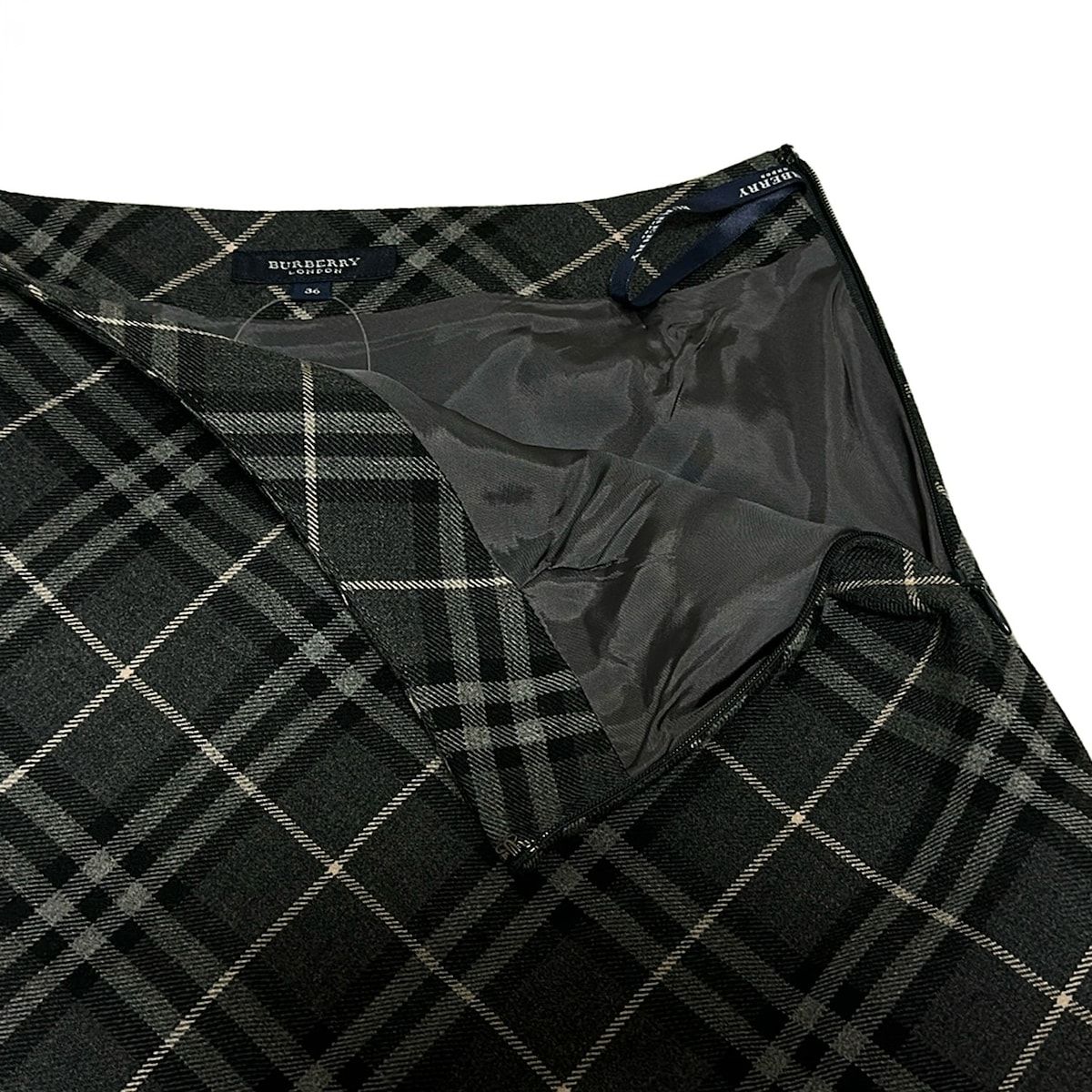 Burberry LONDON バーバリーロンドン ロングスカート サイズ36 M レディース - ダークグレー×黒×アイボリー チェック柄 GULLKHAN_COM