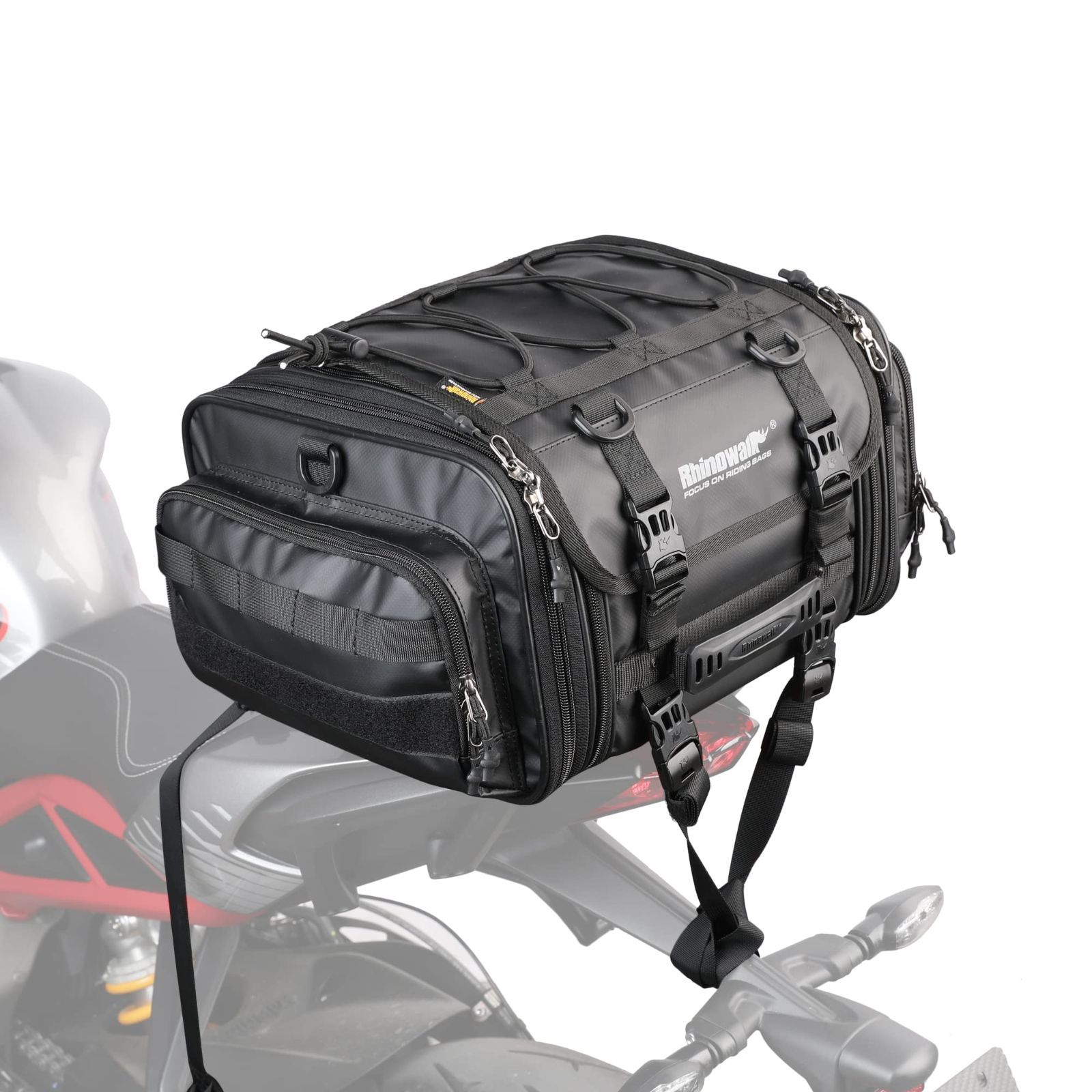 Rhinowalk バイクシートバッグ 35L-50L可変容量 防水インナーバッグ ツーリング キャンピングシートバッグ ベルト固定 ぽくっ  取り付け簡単 汎用性 積載性アップ 反射テープ付き バイク用キャンプバッ