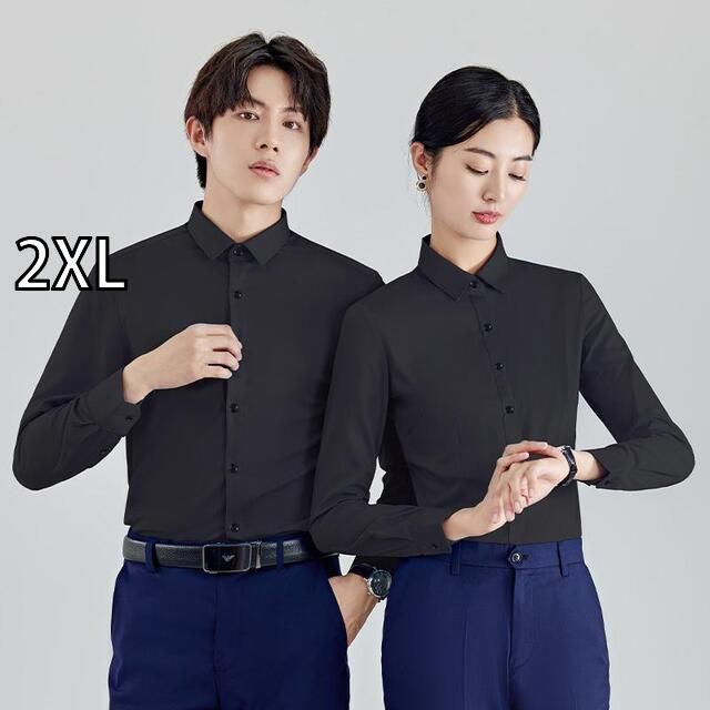 2XL 秋服 レディース ファッション オシャレ カワイイ シンプル 大人カワイイ 大きいサイズ メンズ 黒 シャツ 面接 フォーマル