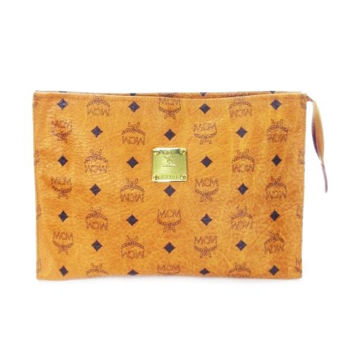 エムシーエム MCM セカンドバッグ クラッチバッグ レザー プレート ロゴ 総柄 茶 ブラウン |MN10 GY18