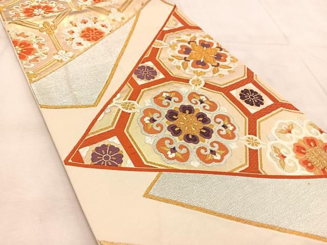 平和屋着物◎六通柄袋帯 正倉院花文 金糸 正絹 逸品